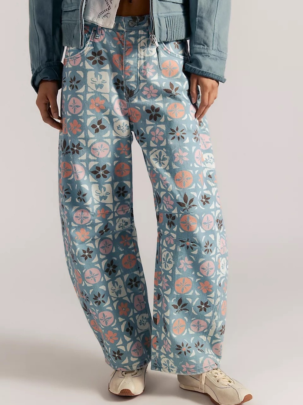 Free people We The Free Good Luck Printed Barrel Jeans ditsy block